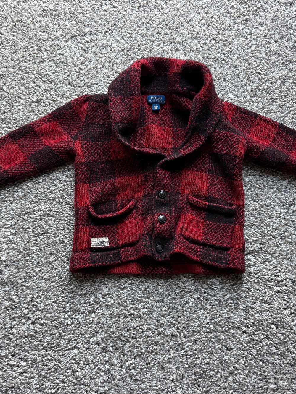 Polo by Ralph Lauren Red & Black Plaid Shawl-Collar Kids Pea Coat